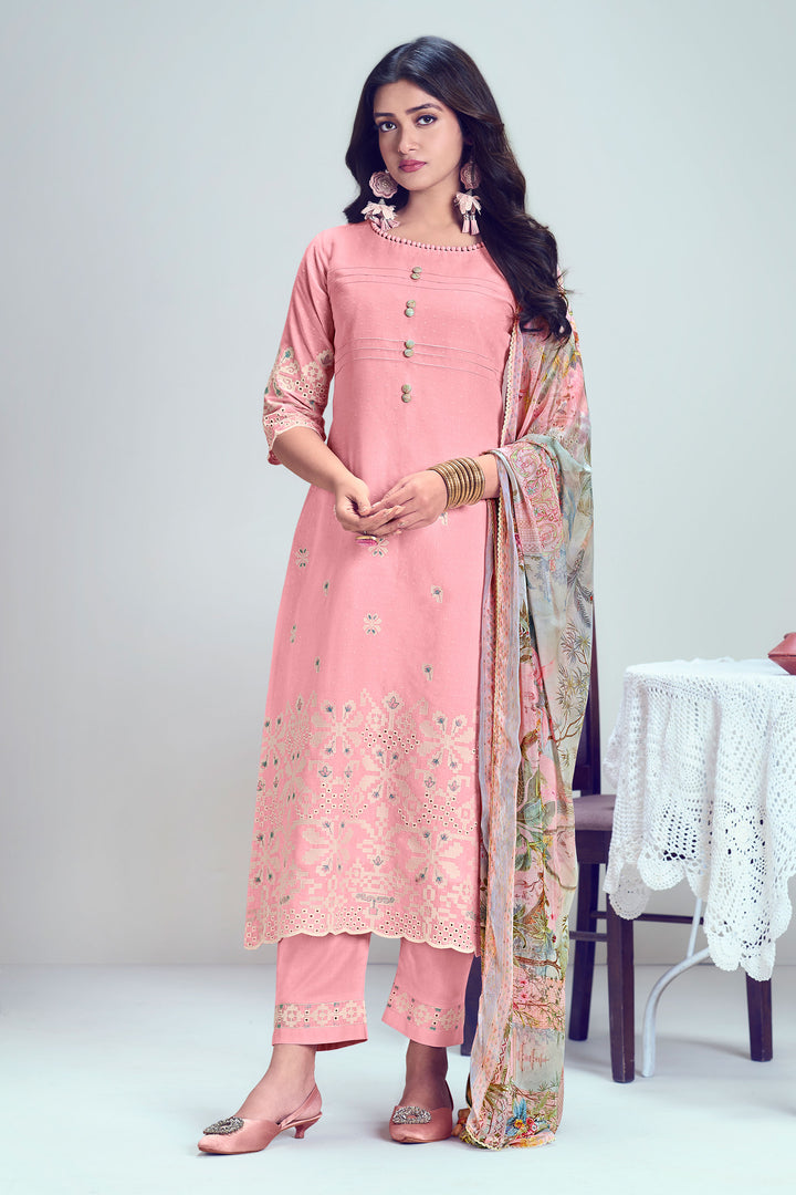 Pink Pure Cotton Shriram Booti Embroidery Work Designer Salwar Kameez