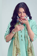 Load image into Gallery viewer, Pure Cotton Shriram Booti Embroidery Work Designer Salwar Kameez In Light Cyan Color
