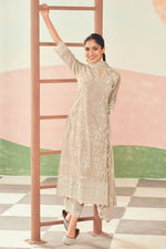 Load image into Gallery viewer, Cream Color Pure Cotton Printed Straight Cut Suit
