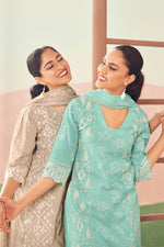 Load image into Gallery viewer, Pure Cotton Printed Straight Cut Salwar Kameez In Cyan Color
