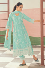 Load image into Gallery viewer, Pure Cotton Printed Straight Cut Salwar Kameez In Cyan Color
