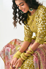 Load image into Gallery viewer, Olive Color Pure Moga Silk Digital Print Long Straight Cut Salwar Suit