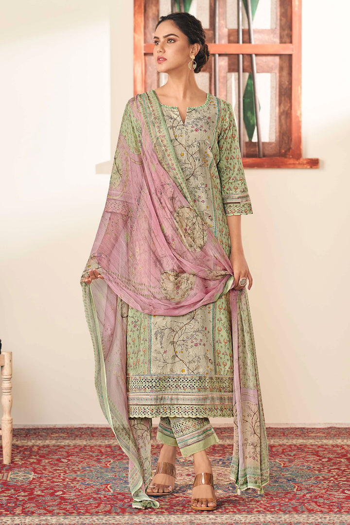 Pure Cotton Embroidery Digital Print Long Straight Cut Salwar Kameez