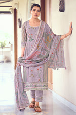 Load image into Gallery viewer, Lavender Pure Cotton Embroidery Digital Print Fancy Salwar Suit
