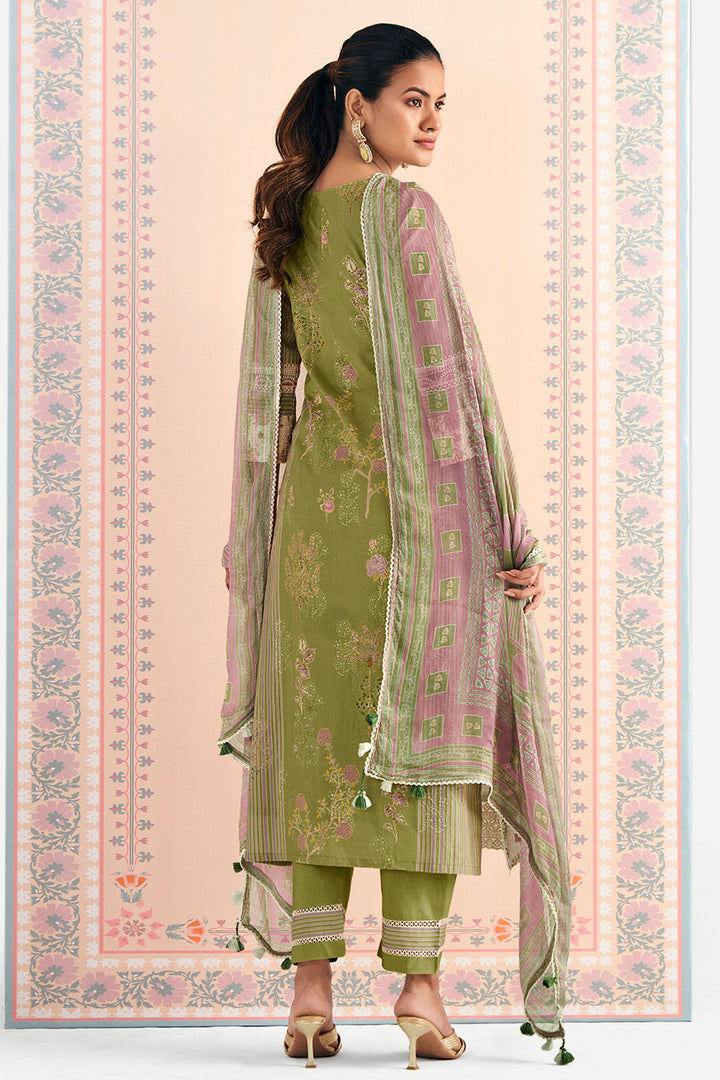 Pure Cotton Embroidered And Digital Print Casual Straight Cut Salwar Suit