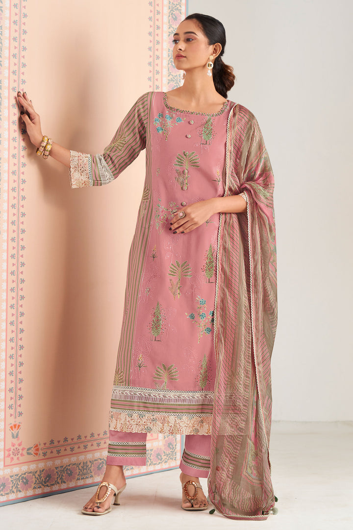 Pure Cotton Digital Print Straight Cut Salwar Suit with Embroidery And Chiffon Dupatta