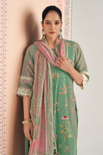 Load image into Gallery viewer, Designer Cotton Embroidered Salwar Suit With Printed Daaman And Sleeves