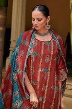 Load image into Gallery viewer, Pure Muslin Silk Checks Hand Block Print Salwar Kameez
