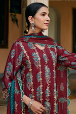 Load image into Gallery viewer, Pure Muslin Silk Checks Hand Block Print Salwar Kameez In Maroon Color
