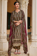 Load image into Gallery viewer, Checks Hand Block Print Salwar Suit In Brown Color
