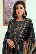 Load image into Gallery viewer, Black Pure Muslin Silk Jacquard Digital Print Designer Salwar Kameez