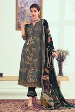 Load image into Gallery viewer, Black Pure Muslin Silk Jacquard Digital Print Designer Dress
