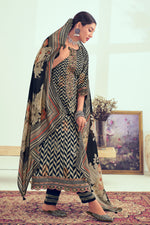 Load image into Gallery viewer, Pure Muslin Silk Jacquard Digital Print Designer Salwar Kameez In Black Color
