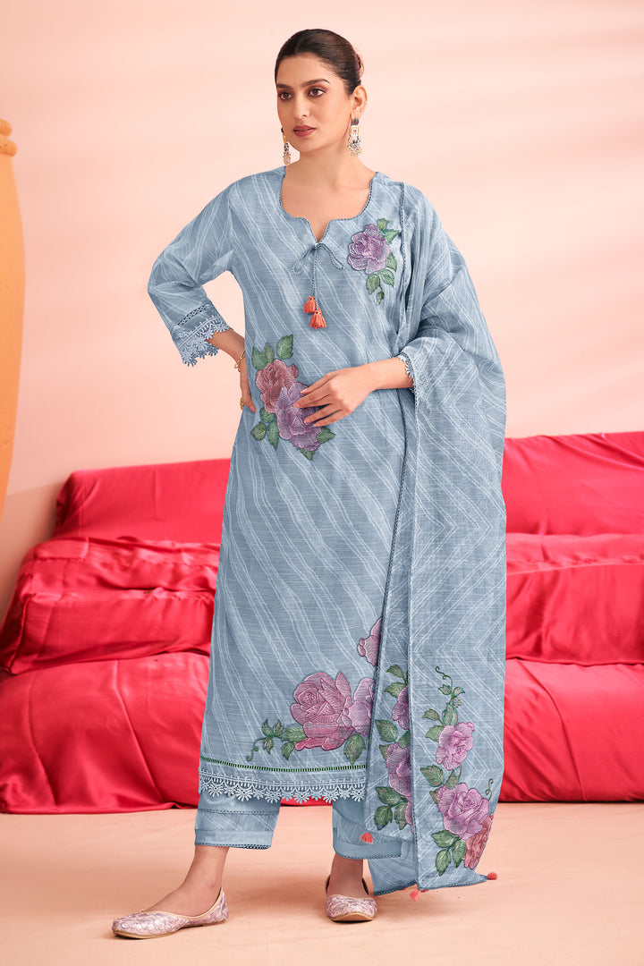 Elegant Premium Kota Checks Embroidered Digital Print Straight Cut Salwar Kameez