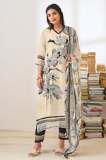 Load image into Gallery viewer, Beige Color Pure Muslin Digital Print With Handwork Salwar Kameez
