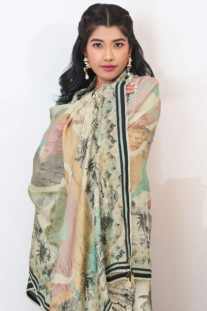 Off White Color Pure Muslin Digital Print With Handwork Salwar Suit