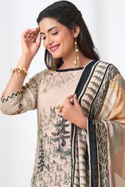 Beige Color Pure Muslin Digital Print With Handwork Dress