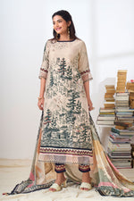 Load image into Gallery viewer, Beige Color Pure Muslin Digital Print With Handwork Dress
