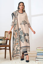 Load image into Gallery viewer, Pure Muslin Digital Print With Handwork Salwar Kameez In Beige Color
