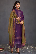 Load image into Gallery viewer, Purple Pure Bemberg Silk Gold Print Straight Cut Suit