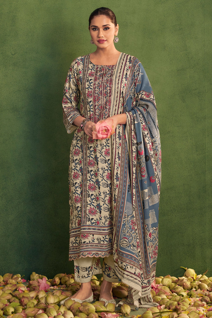 Beige Pure Pashmina Digital Print Long Salwar Suit