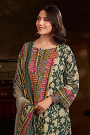 Green Pure Corduroy Digital Print Casual Suit