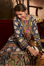 Load image into Gallery viewer, Blue Handwork And Lace Corduroy Digital Print Salwar Kameez
