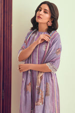 Load image into Gallery viewer, Lavender Pure Linen Digital Print With Embroidery Work Salwar Suit
