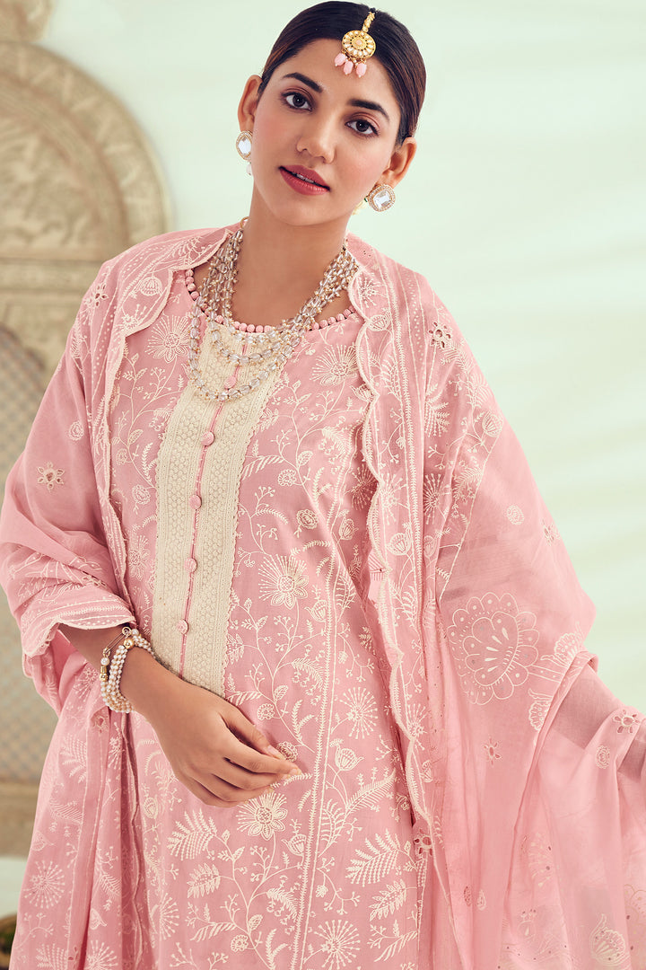 Pink Pure Cotton Khadi Block Print Long Straight Cut Salwar Kameez