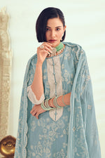 Load image into Gallery viewer, Sky Blue Pure Cotton Khadi Block Print Long Straight Cut Salwar Suit
