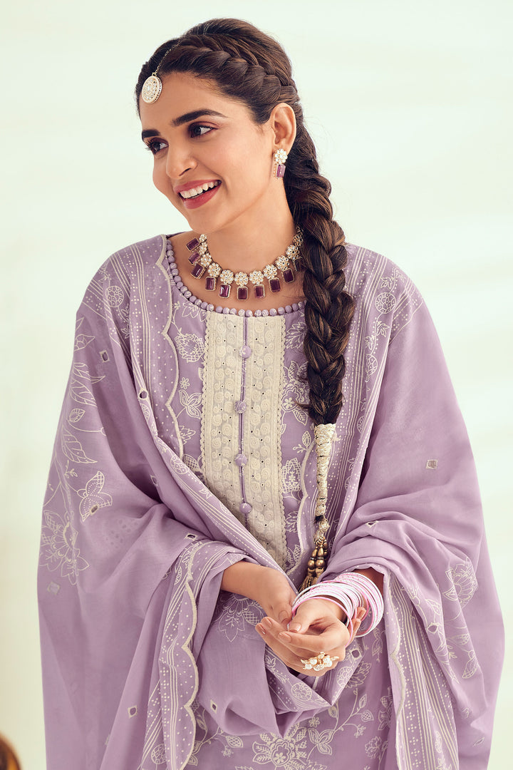 Lavender Pure Cotton Khadi Block Print Long Straight Cut Salwar Suit