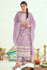 Load image into Gallery viewer, Lavender Pure Cotton Khadi Block Print Long Straight Cut Salwar Suit