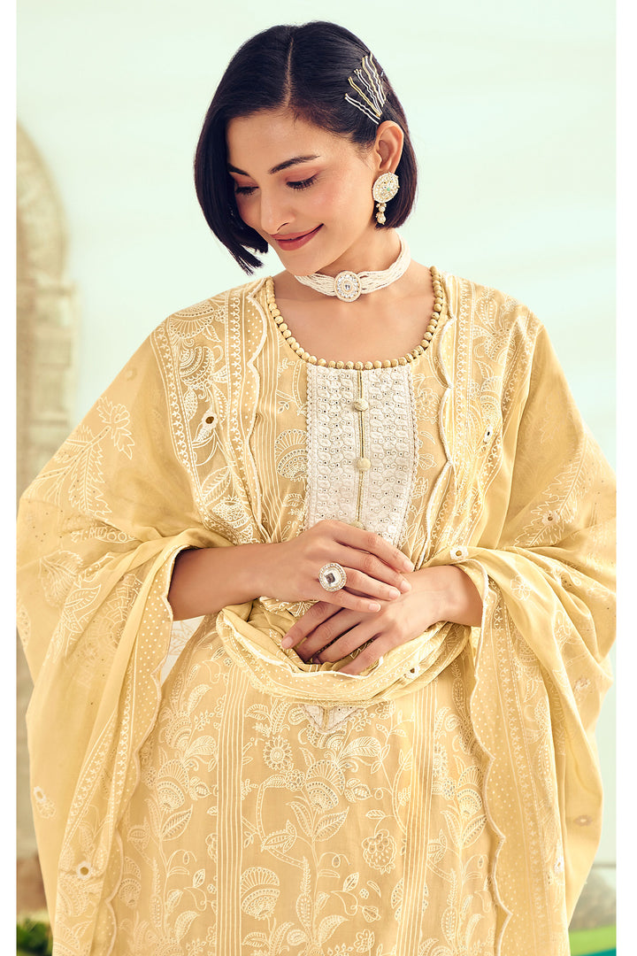 Cream Pure Cotton Khadi Block Print Long Straight Cut Dress