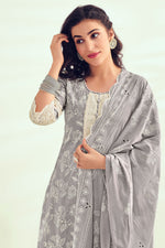 Load image into Gallery viewer, Pure Cotton Khadi Block Print Long Straight Cut Salwar Kameez In Grey Color