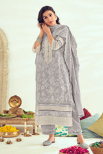 Load image into Gallery viewer, Pure Cotton Khadi Block Print Long Straight Cut Salwar Kameez In Grey Color
