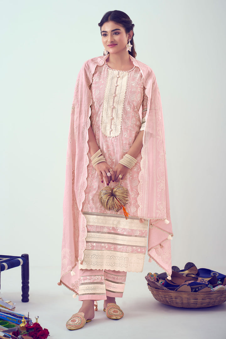 Pink Pure Cotton Lining Khadi Block Print Designer Straight Cut Salwar Suit