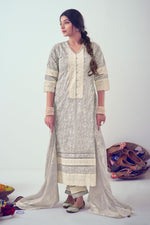 Load image into Gallery viewer, Grey Pure Cotton Lining Khadi Block Print Designer Straight Cut Suit
