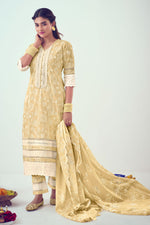 Load image into Gallery viewer, Cream Pure Cotton Lining Khadi Block Print Designer Straight Cut Dress
