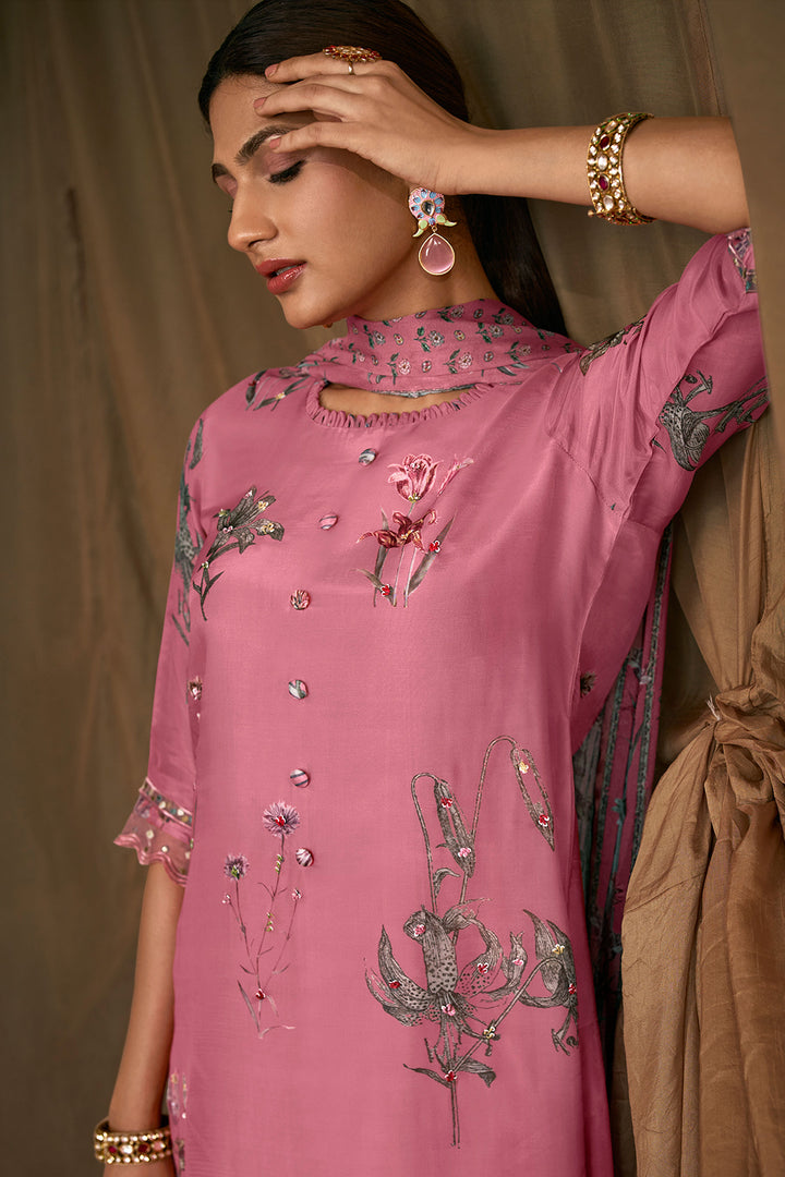 Pure Bemberg Silk Digital Print Designer Long Salwar Kameez