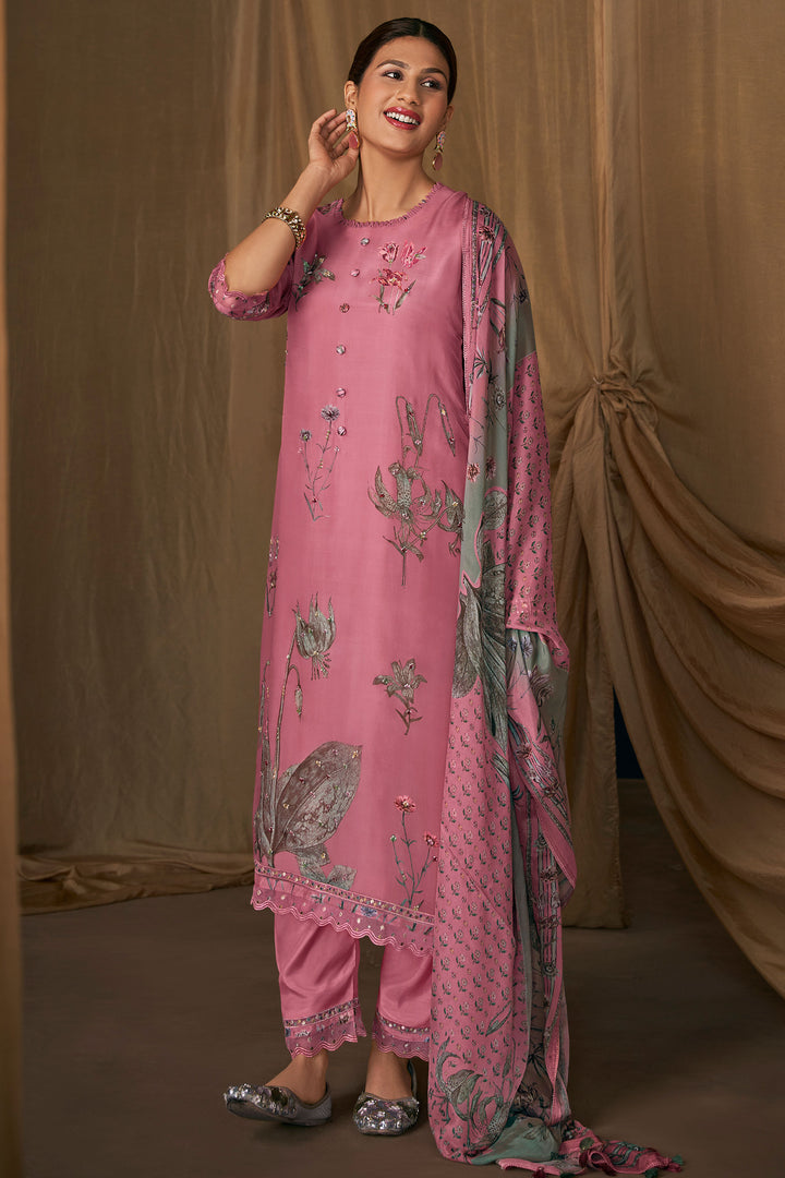 Pure Bemberg Silk Digital Print Designer Long Salwar Kameez