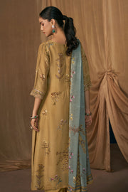 Brown Pure Bemberg Silk Digital Print Designer Long Suit
