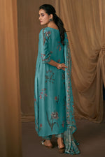 Load image into Gallery viewer, Cyan Pure Bemberg Silk Digital Print Designer Long Dress
