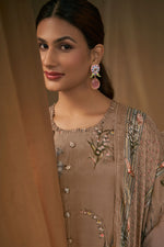 Load image into Gallery viewer, Pure Bemberg Silk Digital Print Designer Long Salwar Kameez In Dark Beige Color
