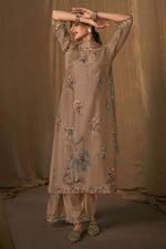 Load image into Gallery viewer, Pure Bemberg Silk Digital Print Designer Long Salwar Kameez In Dark Beige Color
