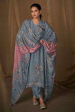 Load image into Gallery viewer, Pure Bemberg Silk Grey Digital Print Designer Long Salwar Suit
