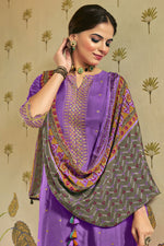 Load image into Gallery viewer, Pure Russian Silk Gold Print Purple Designer Long Salwar Kameez