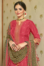 Load image into Gallery viewer, Pink Pure Russian Silk Gold Print Designer Long Suit