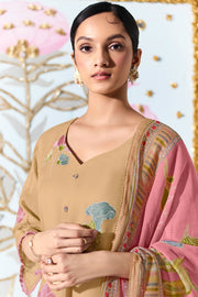 Designer Pure Mal Chanderi Lace Work Salwar Kameez For Women