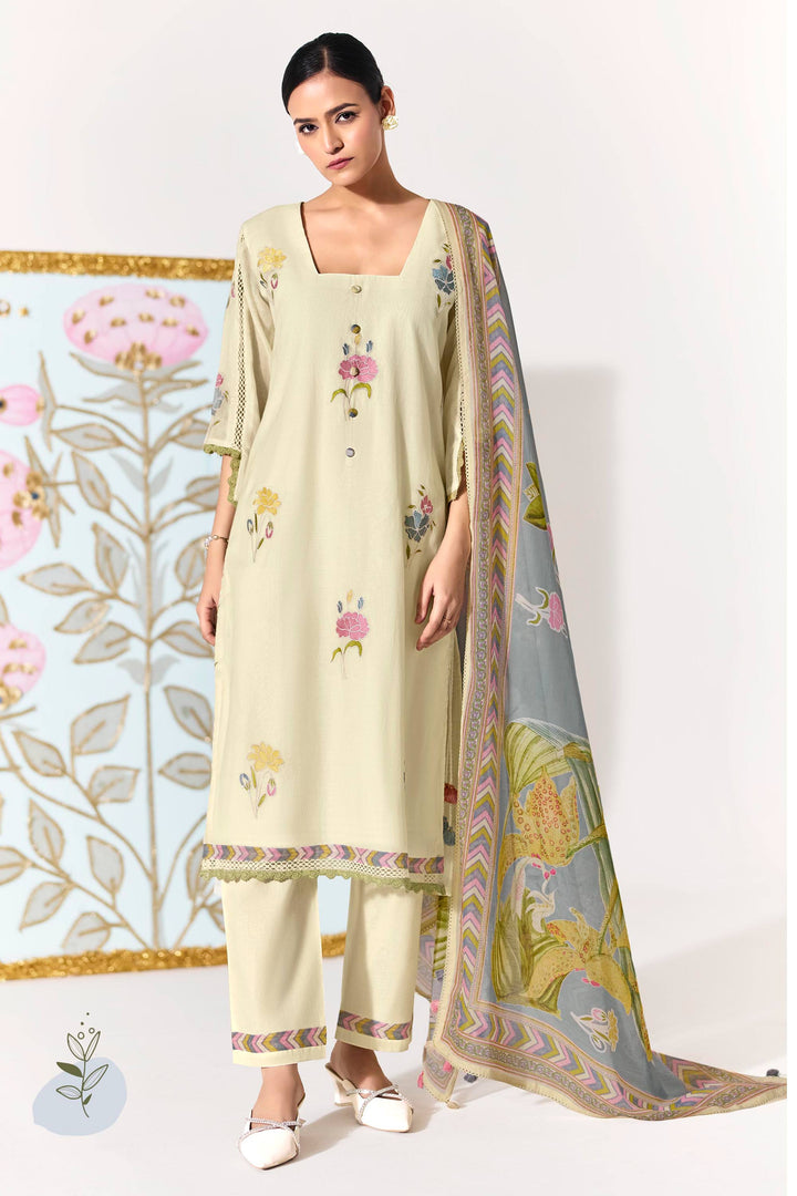 Premium Mal Chanderi Embroidered Straight Cut Salwar Kameez