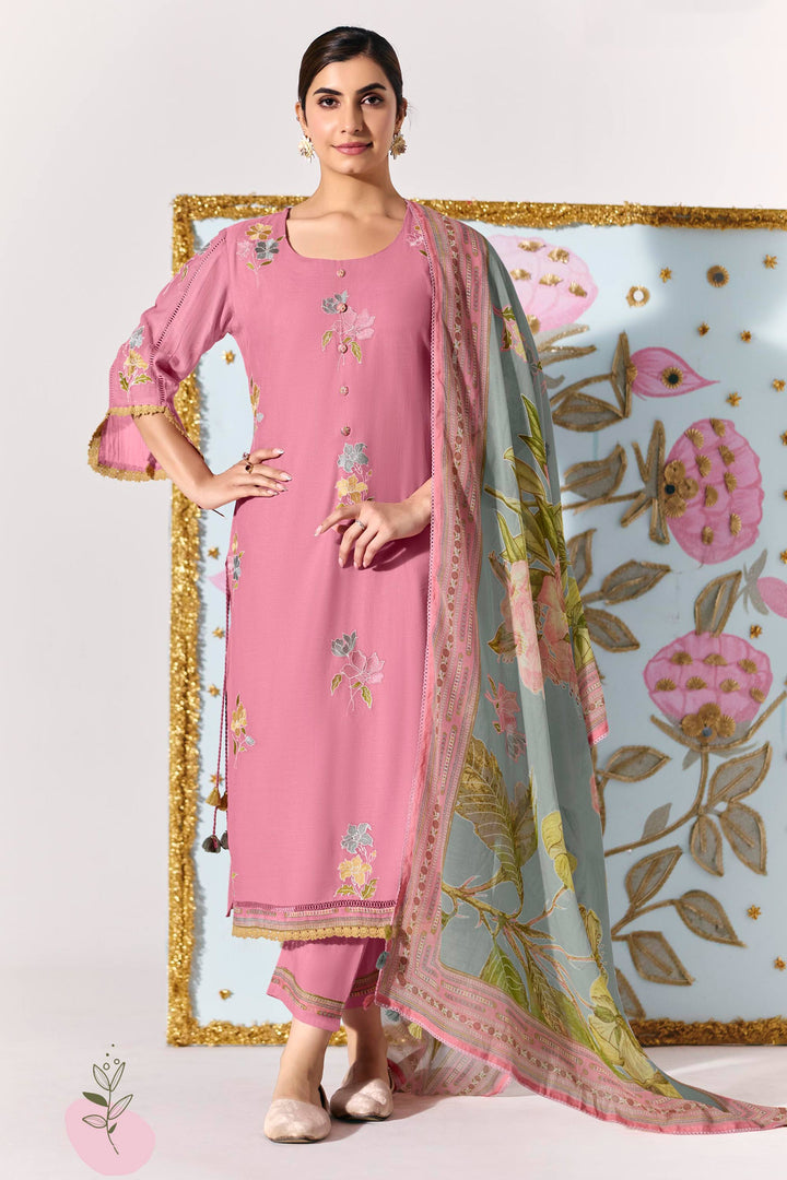 Traditional Mal Chanderi Embroidery Cotton Salwar Suit
